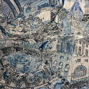 Blue and White Graphic Scarf